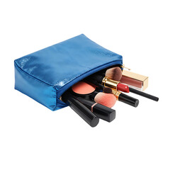 Metallic Blue Cosmetic Bag: Makeup Essentials