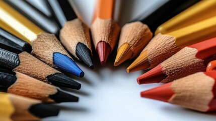 Obraz premium Close-up of colorful pencils arranged in a circle