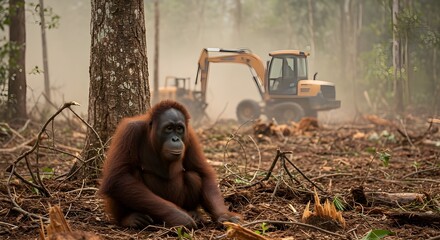 Baby Orangutan Alone in Deforested Jungle