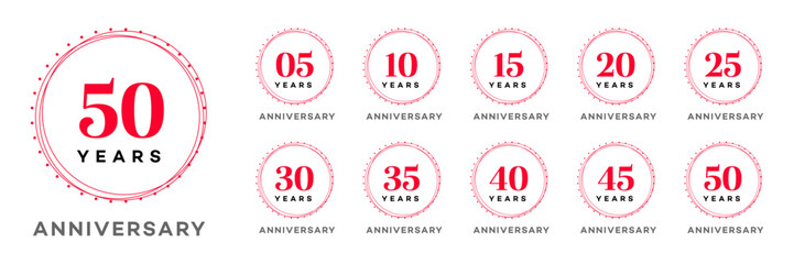Red Anniversary Logos 5, 10, 15, 20, 25, 30, 35, 40, 45, 50 Years