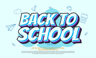 Editable vector text effect back to school with cartoon style