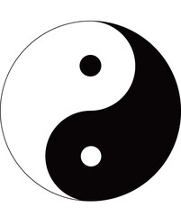 A black and white illustration of the Yin and Yang symbol.