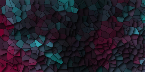 Fototapeta premium Dark Multicolor Broken Stained Glass Background with dark lines. Voronoi diagram background. Seamless pattern with 3d shapes vector Vintage Illustration background. Geometric Retro tiles pattern