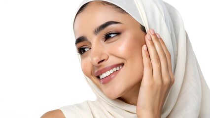 Radiant Beauty A Stunning Portrait of a Muslim Beauty Model in a White Hijab