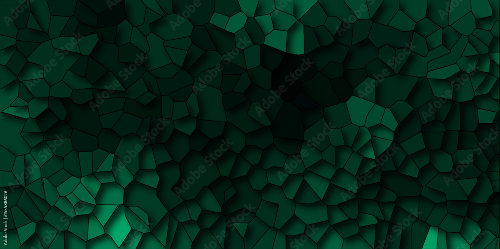 Poster dark green polygonal crystal background. hexagonal dark mosaic cement stone concrete tile wall textu