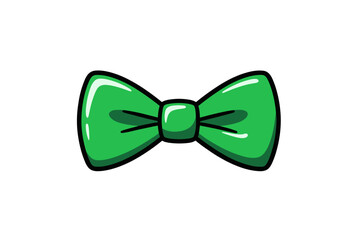 Illustration of a bright green bow tie with black outline on a white background, a formal accessory
