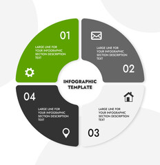circular infographic template with four sections in green and gray colors for your information