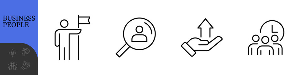 Business People Line Editable Icons set. Vector illustration in modern thin line style of business related icons: research, meeting, business communication, male and female avatars, team structure