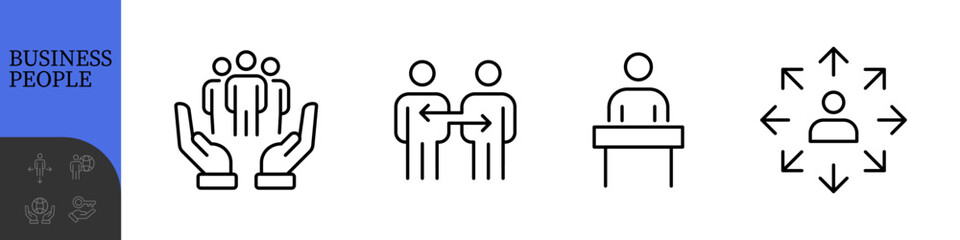 Business People Line Editable Icons set. Vector illustration in modern thin line style of business related icons: research, meeting, business communication, male and female avatars, team structure