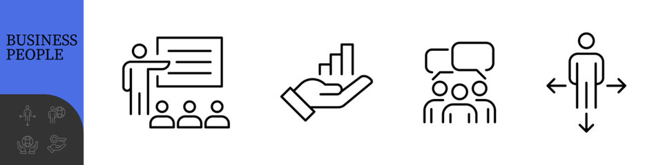 Business People Line Editable Icons set. Vector illustration in modern thin line style of business related icons: research, meeting, business communication, male and female avatars, team structure