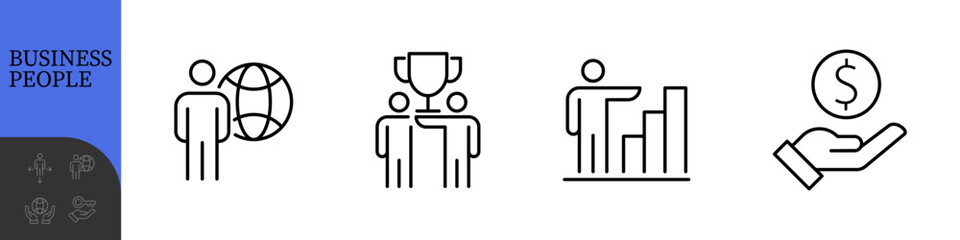 Business People Line Editable Icons set. Vector illustration in modern thin line style of business related icons: research, meeting, business communication, male and female avatars, team structure
