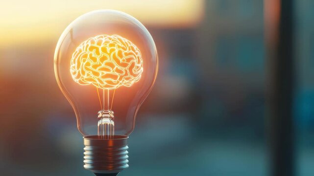 Glowing light bulb with brain shaped filament symbolizing creativity innovation and intelligence concept bright idea inspiration technology glowing filament bright innovation idea intelligence - Powered by Adobe