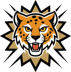 energetic cheetah head mascot logo on a white star
