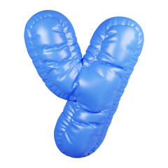 3D inflatable puffy letter Y in shiny blue fabric isolated on white background
