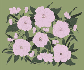 Collection of large white hand painted flowers. Botanical ornament for fabrics, textiles, packaging and wallpaper. Vector illustration.