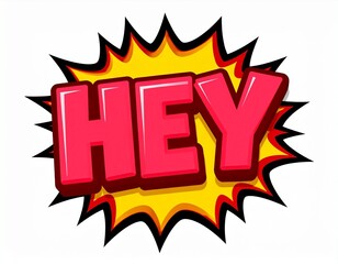 "HEY" Comic Book Pop Art Explosion on White Background: Attention Grabber