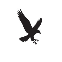 Flying Hawk Silhouette Attacking Prey Vector Bird Clipart Icon