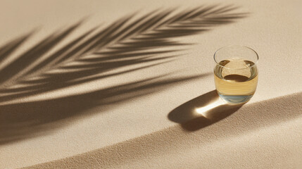 Fototapeta premium minimalist of palm tree shadow on sand during bright noon