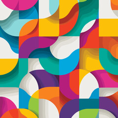Obraz premium Geometric flat style pattern with curved segments in vibrant colors.