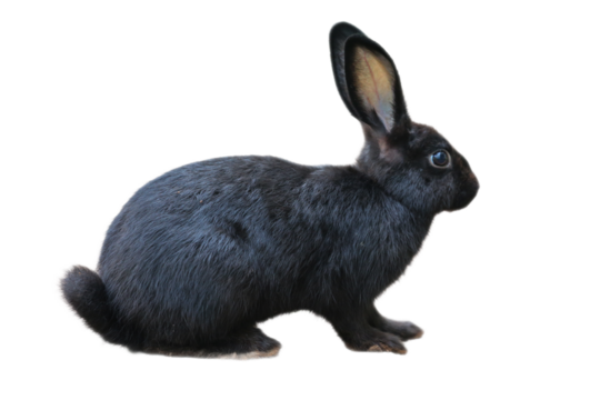 Black New Zealand rabbit against. Suitable for Easter, nature, animal, or petrelated concepts in design, marketing, or educational materials.
