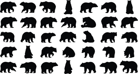 Fototapeta premium Bear Silhouettes Grid: Diverse Black Bear Poses Pattern