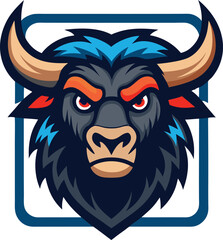 strong yak head mascot logo on a white rectangle b