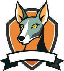 watchful ibizan hound head mascot logo framed by a