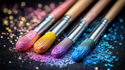 Colorful paintbrushes with glitter