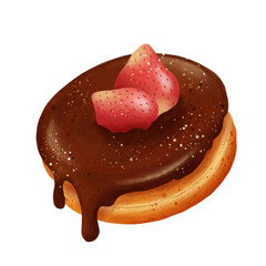 chocolate cake with strawberry on top drawing illustration