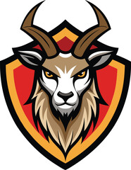 wild markhor head mascot logo on a white shield ba