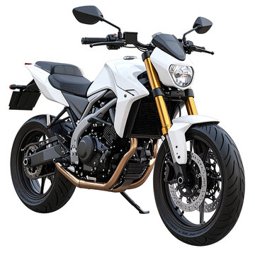 3D white motorcycle icon isolated on transparent background. PNG