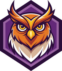 wise owl head mascot logo on a white hexagon backg