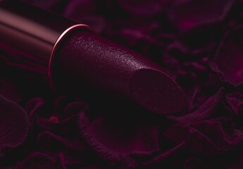Dark Lipstick on Rose Petals – Romantic Beauty Scene in Deep Berry Tones