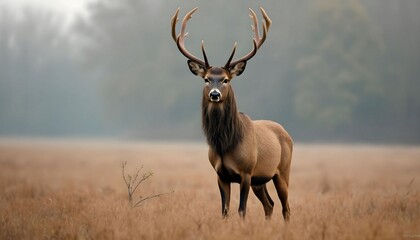 Obraz premium Majestic stag deer with antlers standing in a field wildlife animal nature photo