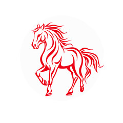 Red line art horse illustration on white background