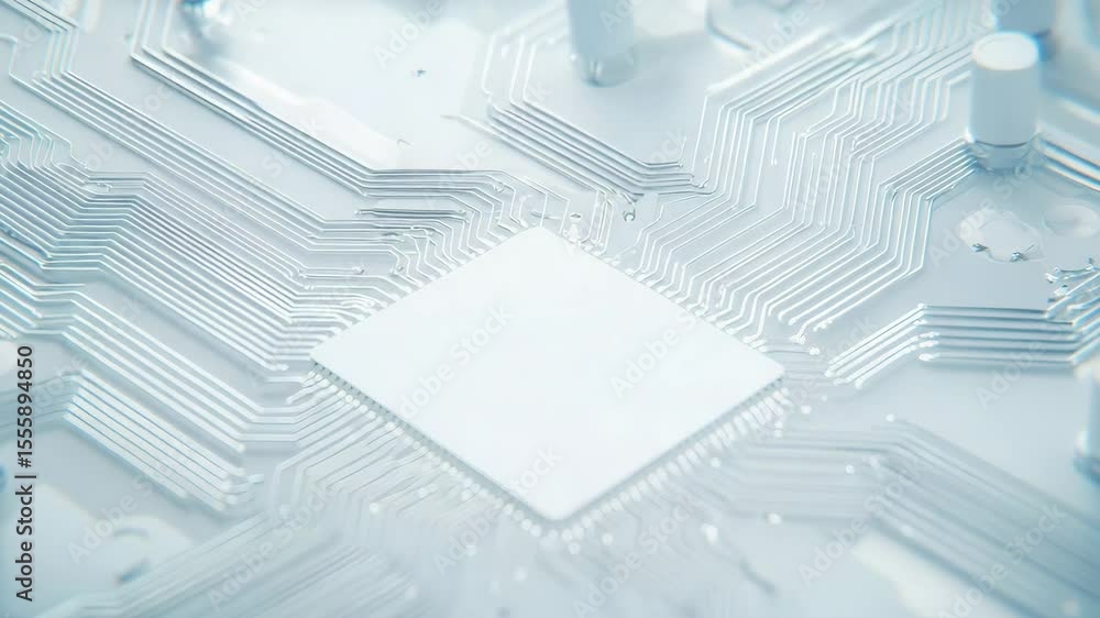 Poster technology and nature for sustainable growth concept. a close-up view of a white microchip on a circ