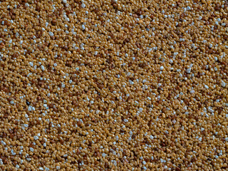 Close-up of decorative resin-bound gravel render used in exterior architecture. Textured wall surface made of colored pebbles set in synthetic resin