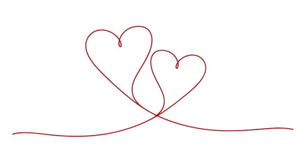 Two hearts connected by a single continuous line isolated PNG with Transparent Background