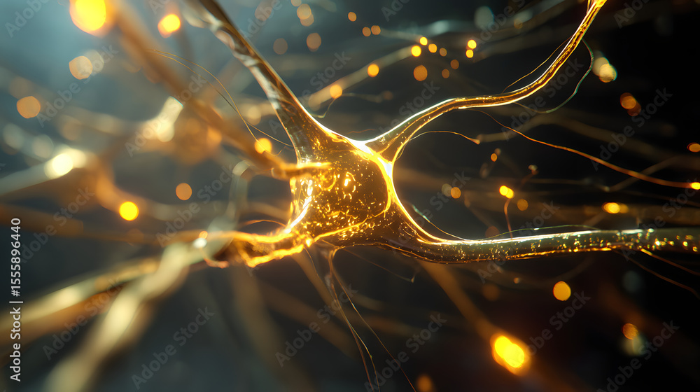 Poster network of neurons: captivating macro shot of a neural network, with a focus on the intricate connec
