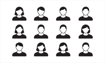 A grid of user profile icons, displaying both male and female figures vector art on white