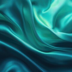 Obraz premium Teal silk fabric with soft, flowing drapes and subtle highlights, creating a luxurious and elegant texture
