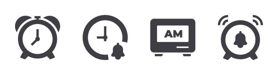 Alarm clock icons set. Solid web icons. Vector illustration