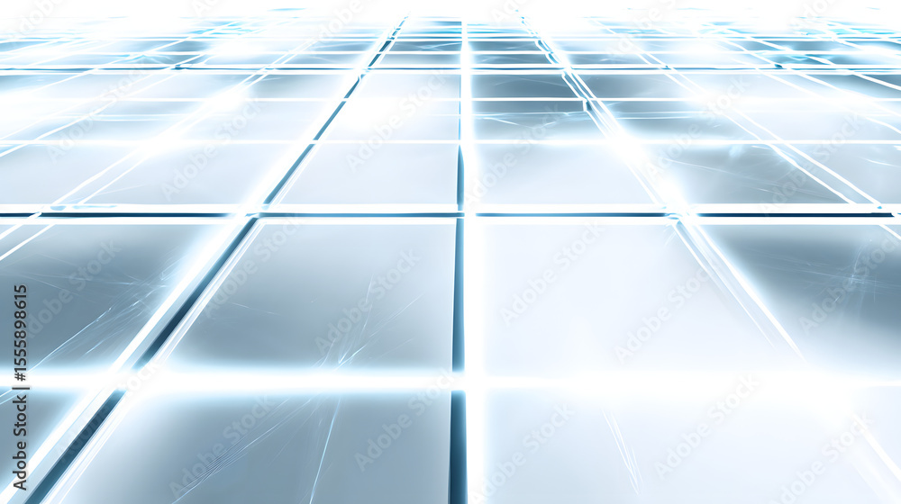 Poster digital grid abstraction: a luminous digital grid forms an intricate pattern, rendered in cool, clea
