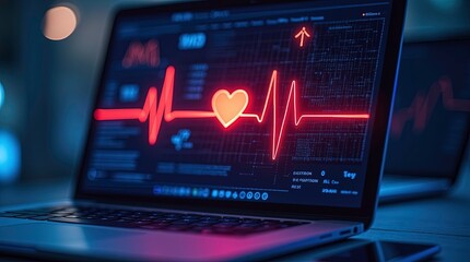A digital heart rate monitor displays a electrocardiogram (ECG) line with a heart integrated, emphasizing heart health. This image is relevant for World Health Day, highlighting medical tech