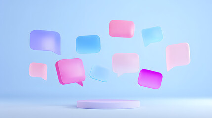 Abstract speech bubbles in soft gradients, representing open communication and feedback exchange.