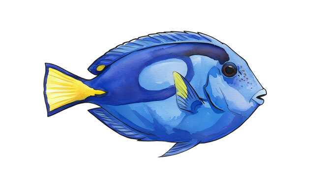 Vibrant Watercolor Painting of a Blue Tang Fish watercolor png, transparent isolated nackground