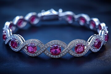 Jewelry with gemstones luxury silver bracelet with Arizona Ruby on a dark violet background