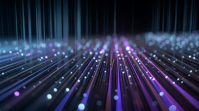 A long, purple and blue line of dots is displayed. The dots are of varying sizes and are scattered throughout the line. The line is a continuous stream of dots, with no breaks or gaps in between