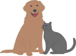Dog and Cat Friends elegance pet friendship minimalist vector art. 
