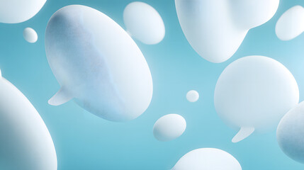 Abstract speech bubbles in soft gradients, representing open communication and feedback exchange.